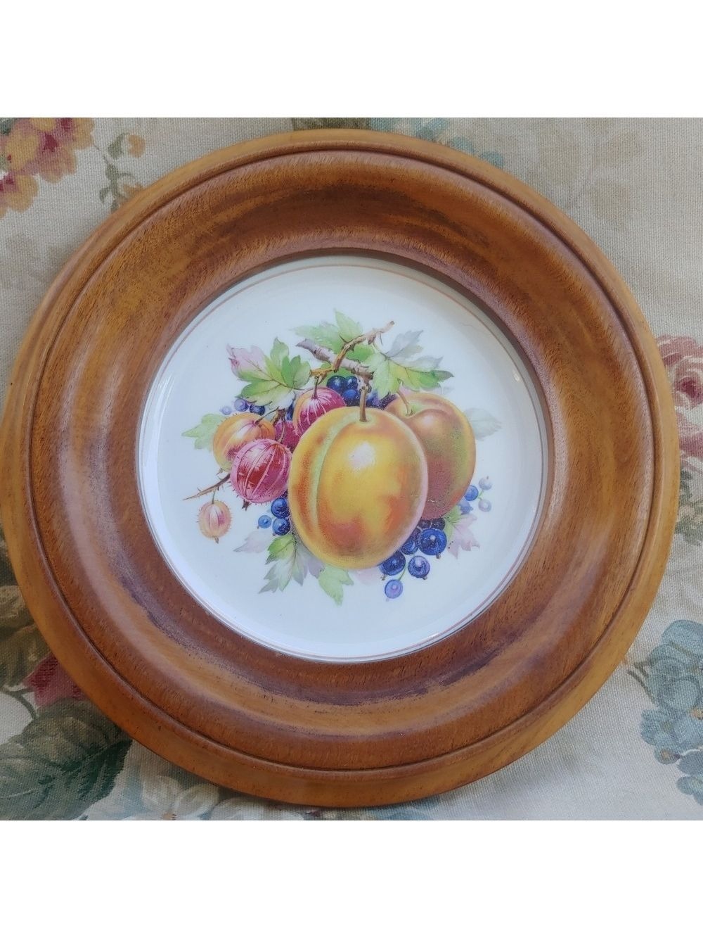Vintage Copelands Grosvenor Spode English China Fruit Wall Plate Set Wood-Framed - Picture 10 of 17